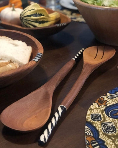 Wholesale Hand-carved Antique Large wooden Salad and Soup Bowl.Set of 3 Personalised inlaid Cow Bone Salad Serving Bowls and 2 Free spoons