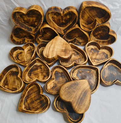 Mini Heart Bowls Cluster of 10pcs. wooden lovely 5x5" Holiday Hearts Candle Dough Bowls. Handmade wax pour Dough Bowls Gift items. 5oz bowl