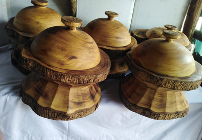 Wholesale! Exquisite Farmhouse Tree trunk Table top Food serving Platter Tray and a  Cloche. Handmade Food Display Decor Serving stem plates