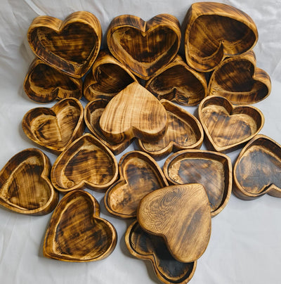 Mini Heart Bowls Cluster of 10pcs. wooden lovely 5x5" Holiday Hearts Candle Dough Bowls. Handmade wax pour Dough Bowls Gift items. 5oz bowl