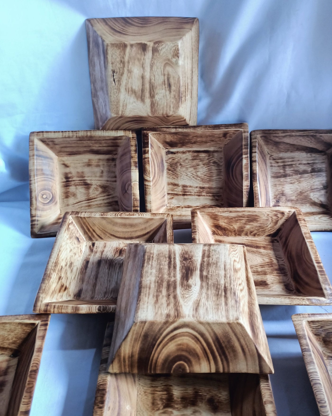 CLEARANCE SALE Bulk Offer Handmade 7" Square  wooden Dough Bowls Set of 10 Candle Fill wax bowls Modern Farmhouse Decor Display Gift Bowls