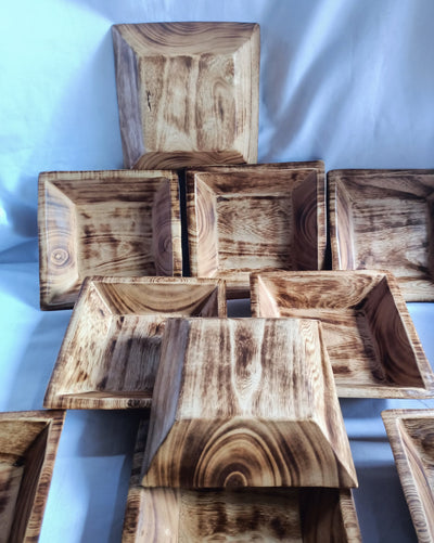 CLEARANCE SALE Bulk Offer Handmade 7" Square  wooden Dough Bowls Set of 10 Candle Fill wax bowls Modern Farmhouse Decor Display Gift Bowls