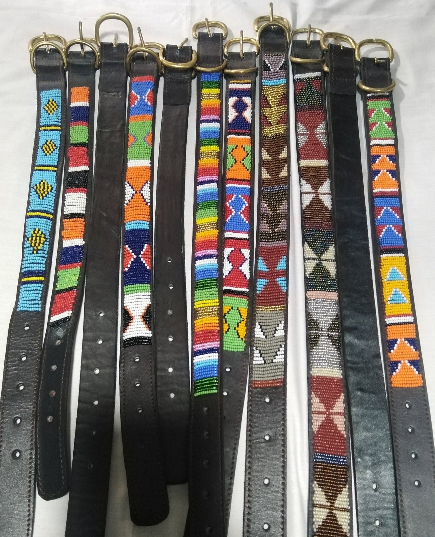 Wholesale African Inspired Personalised Leather Beaded Dog Collar set of 2 with Brass Metal Buckle. Cat Collar with Beautiful Beads. Gift