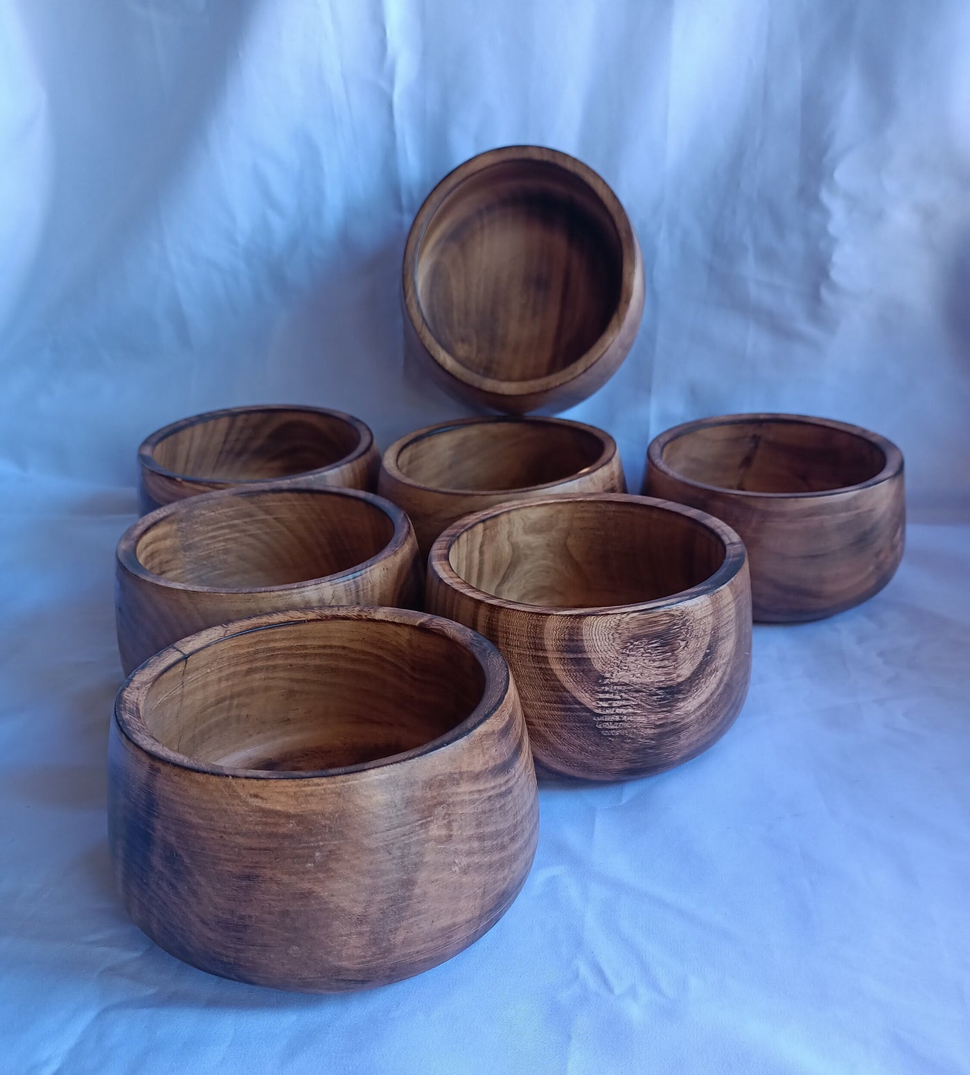 Wholesale; Handmade  Hardwood Bowl Shaped Candle Dough Bowls set of 5.slightly slanting inwards 7" diameter by 7" Ht Multipurpose Bowls.