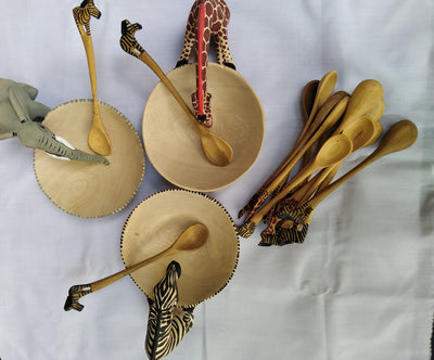 Wholesale. Two Handmade wooden Drinking Animal Bowls. Drinking Giraffe Easter Bowls. Customised Gift items. Wildlife Drinking water Bowls.