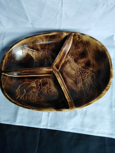 Wholesale unique wooden 3 Compartment storage Dough Bowl. Handmade Fruits/Nuts/Centerpiece Display Bowl. Christmas Holiday Gift. Home Decor