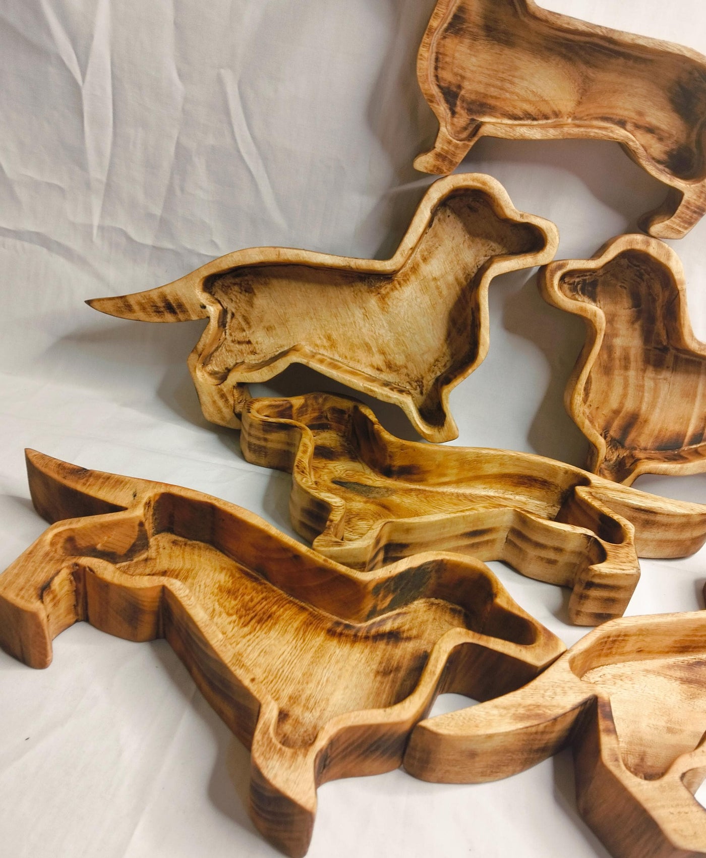 Handmade Dachshund Dog Wooden Dough Bowls set of 6 Candle Diy 12x5 inch Sausage Dog wax pour Bowl Farmhouse Decor Gift items Pet FeederBowls