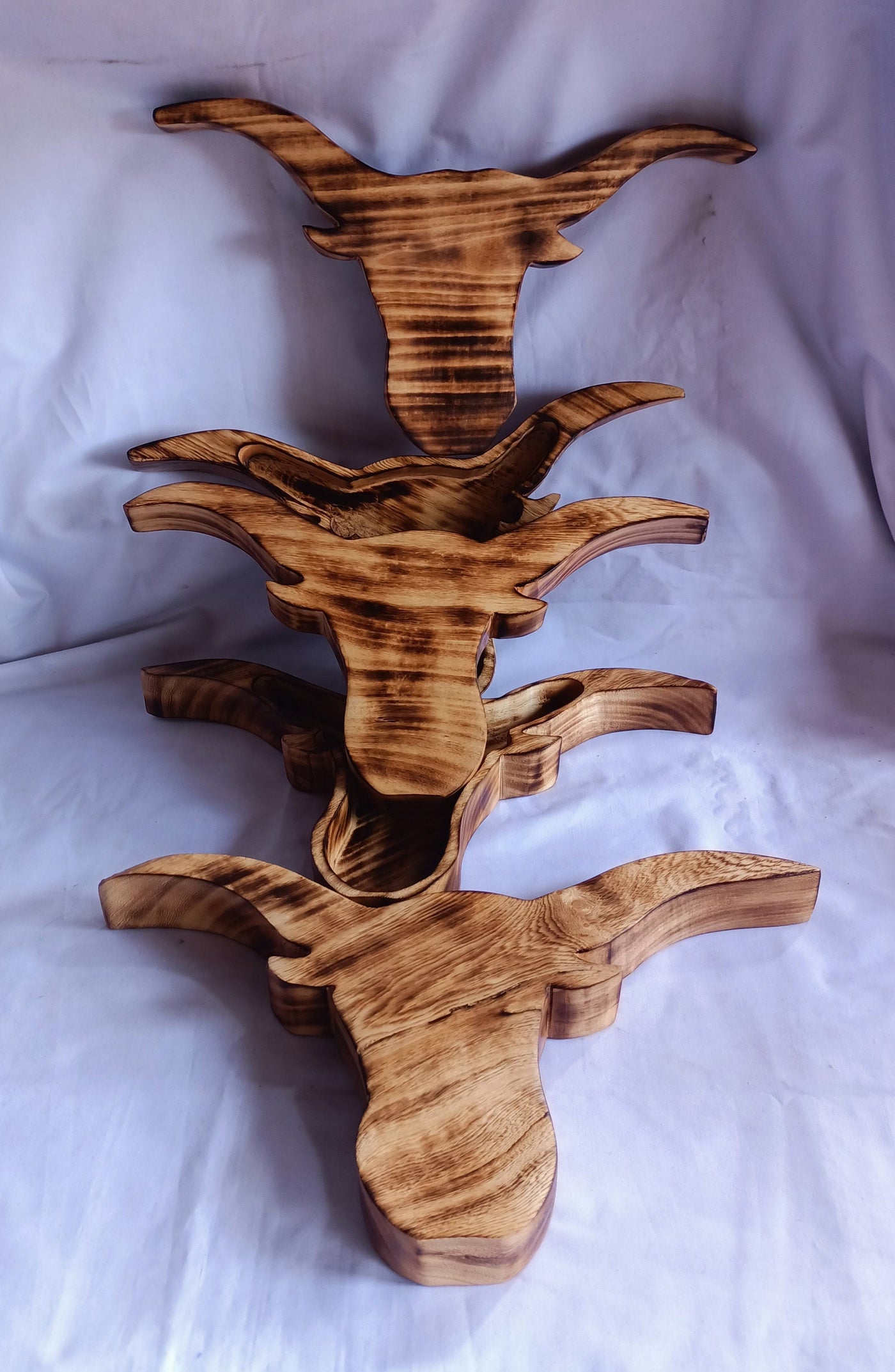 Wholesale Availability:Handmade Bull Head Dough Bowls set of 4 Handcarved Longhorns Decor Display Event Bowls.Farmhouse.Cow head wall Decor