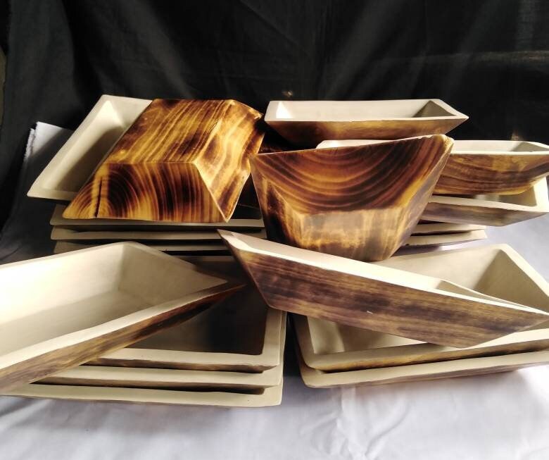 9*7" Natural wood Dough Bowls Painted white on the Inside Surface Bulk. QTY 10 Beautiful Candle Dough Bowls. Offer Sale