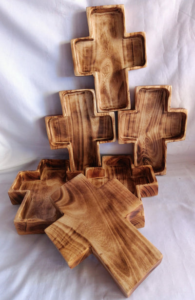 Wholesale Supply! Qty 5 Christian Cross Shaped wooden Medium Dough Bowls. Easter Gift Candle Ready  Bowls. Farmhouse Rustic Religious Decor