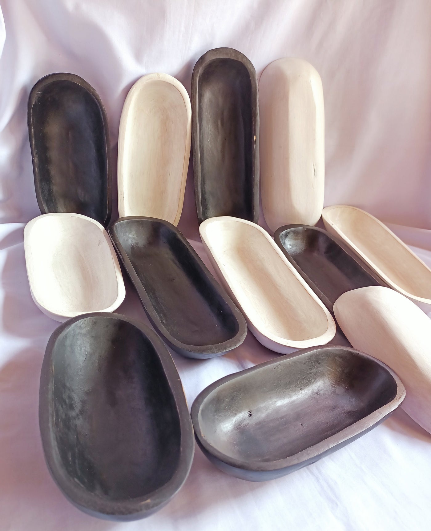 Wholesale Supply.Beautiful Handcarved Dough Bowls For Candle set of 10 (5medium11"and 5-small 9")Black-and-white.Rustic Decor.DIY Candle Kit
