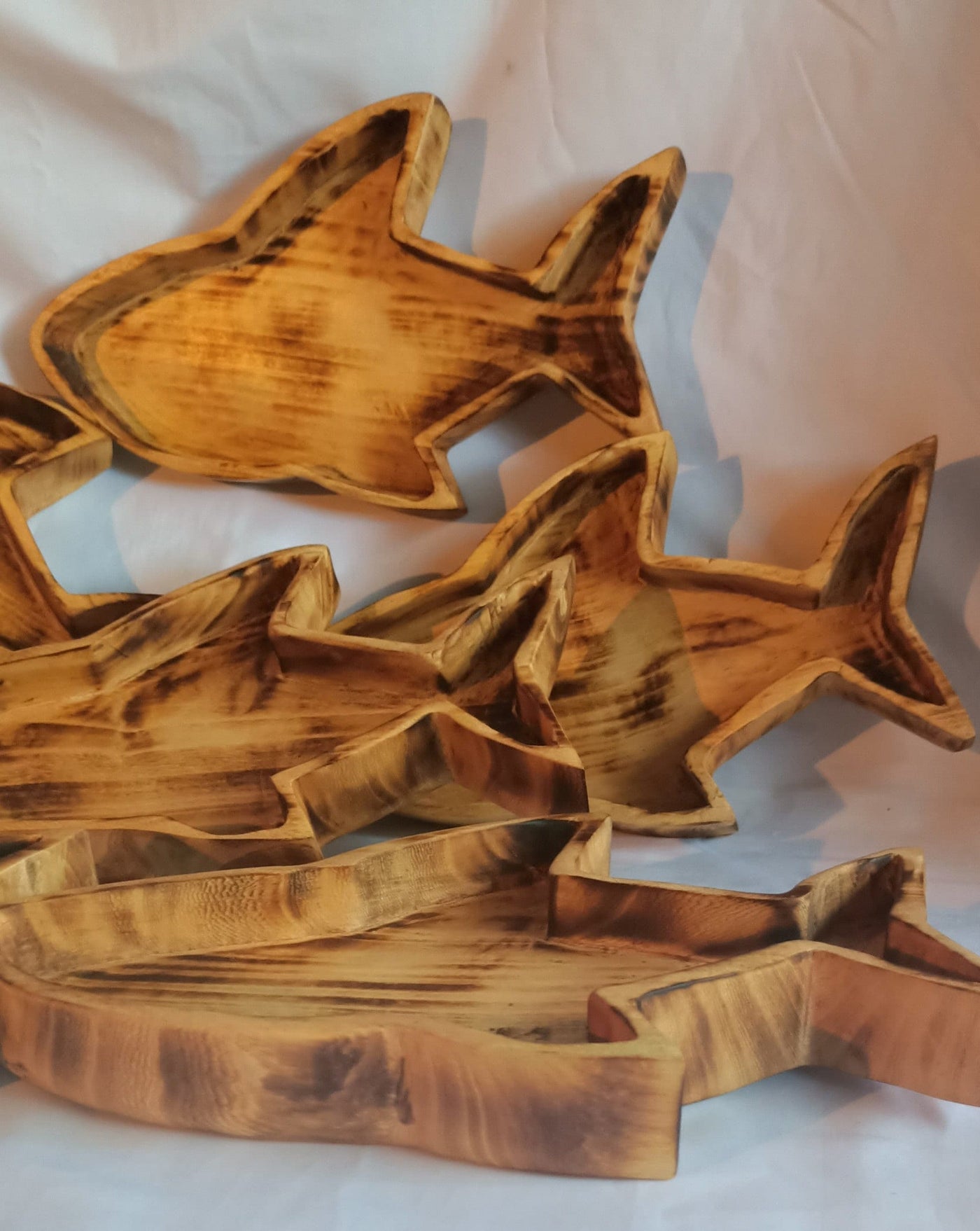 Wholesale Availability.Unique and Rare Handcrafted Shark shaped wooden Dough Bowls set of 4.Nature Bowls.New year Gift items.The Shark Bowl.