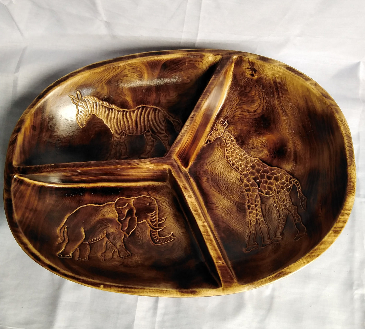 Wholesale unique wooden 3 Compartment storage Dough Bowl. Handmade Fruits/Nuts/Centerpiece Display Bowl. Christmas Holiday Gift. Home Decor