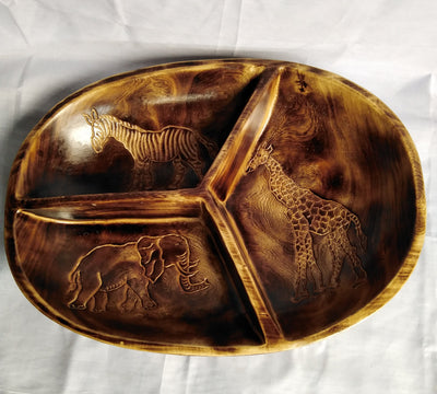 Wholesale unique wooden 3 Compartment storage Dough Bowl. Handmade Fruits/Nuts/Centerpiece Display Bowl. Christmas Holiday Gift. Home Decor