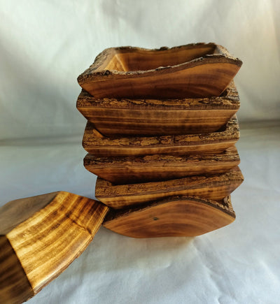 ON SALE !New Bowl Alert! Unique  Handmade 5" square wooden Petite Bowls With Bark set of 10.Wax Dough Bowls.Gift items.Farmhouse Decor