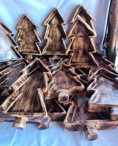 Bulk Sale Available! Handmade Natural wood Stained 12"long 2" HT Handmade Dough Bowls set of 2.Christmas Tree Candle DIY Candle Making  Kit
