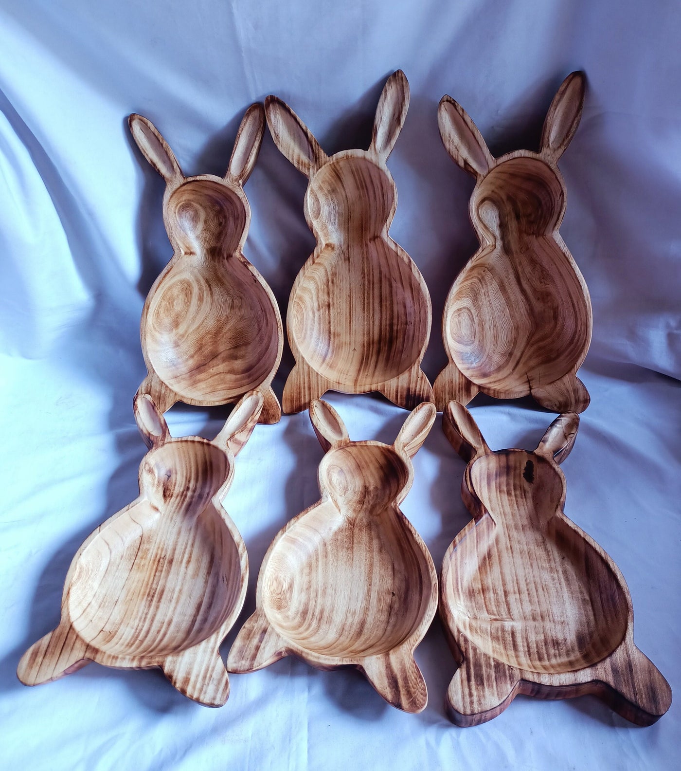Wholesale Supply! Unique wooden Easter Bunnies Set of 5 Bowls.Candle Ready 2"HT  by 14*long 7" wide  Easter Bunny.Multi wick  Gift Bowls