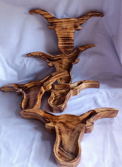 Wholesale Availability:Handmade Bull Head Dough Bowls set of 4 Handcarved Longhorns Decor Display Event Bowls.Farmhouse.Cow head wall Decor