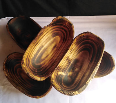 ONSALE.Wholesale.Unique Rough Bark edged Dough Bowls set of 5.Handcarved Bark Display Bowls.Rustic Trunk Wood Candle Bowls. Farmhouse Decor