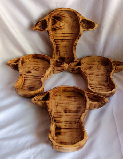Wholesale Availability:Handcrafted Cow Head Dough Bowls set of 4 Handcarved Hornless Decor Display Event Bowls.Farmhouse.Cow head wall Decor