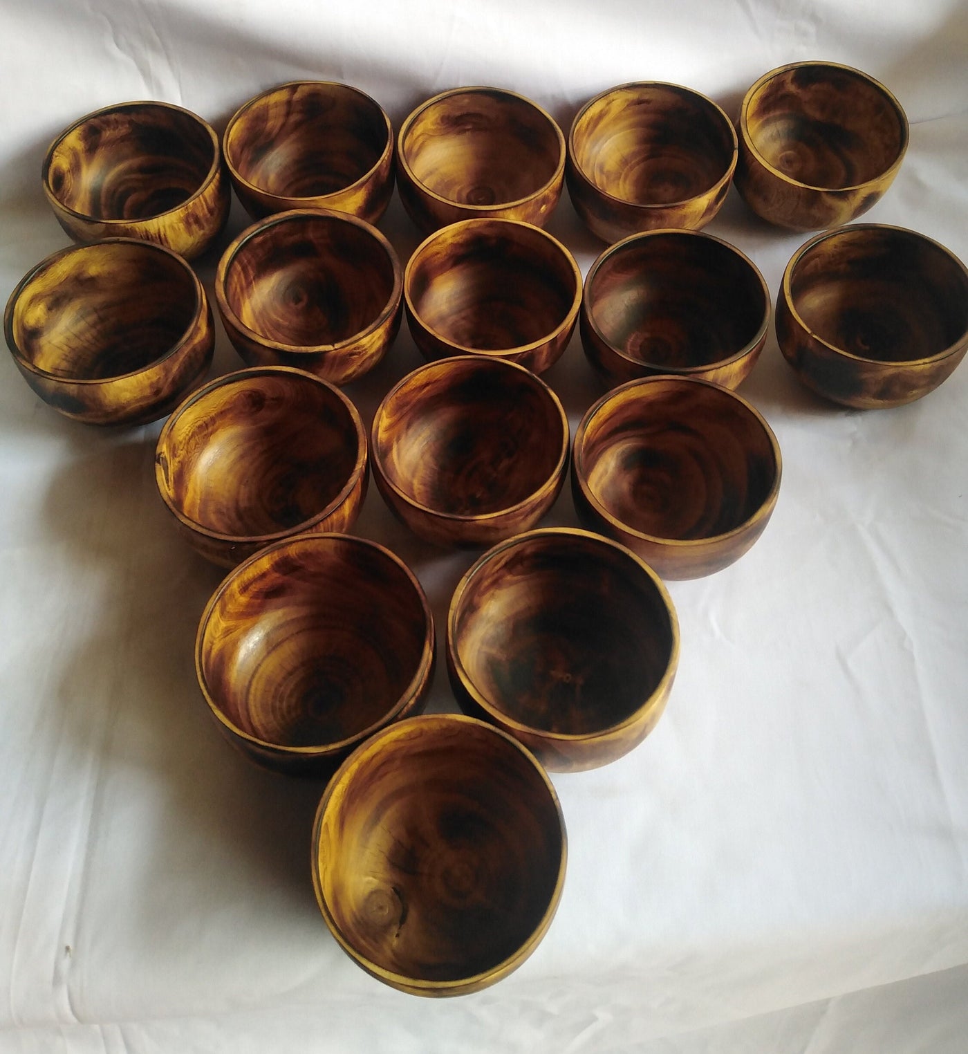 Bulk Supply. Lots of 10 perfect machine Cut, Unique Hand Finished Round wooden Bowls. 4" diameter 2.5"Ht Dough Bowls. Little candle Gifts