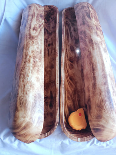 Large Extra long carved skinny wooden Dough Bowls set of 3. Trencher centerpiece Tray. 30×4-6"primitive Decor Bowls.The Special Candle Bowls
