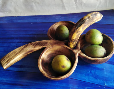 Handmade Wooden Tri Shaped 3 in One  Display Leaf Bowl. Multi Scented wooden Dough Bowl. Fruit Storage Bowl. Breakfast cereal serving Bowl