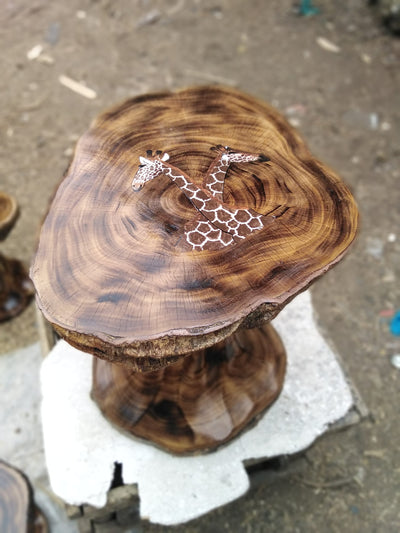 Antique wooden stump Table or Stool For Modern Homes,Outdoor or Indoor Crafts and Art work. Animal painted Table Christmas Gift.