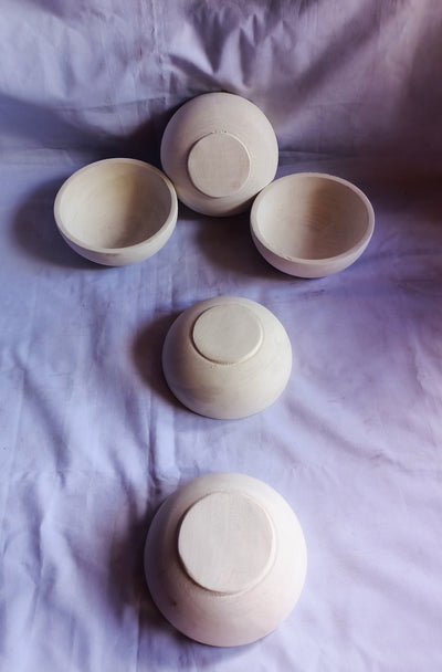 Bulk Supply.Lots of 10 perfect machine Cut,Unique Hand Finished Round wooden Bowls. 5" diameter 2.5"Ht white Dough Bowls.Little candle Gifts