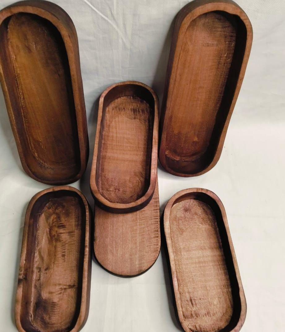Rustic New Wood Dough Bowl Light Brown Dye | Hand finished Wood Candle Vessels 9 and 11" mix Farmhouse Decor Reusable Candle Bowls set of 6