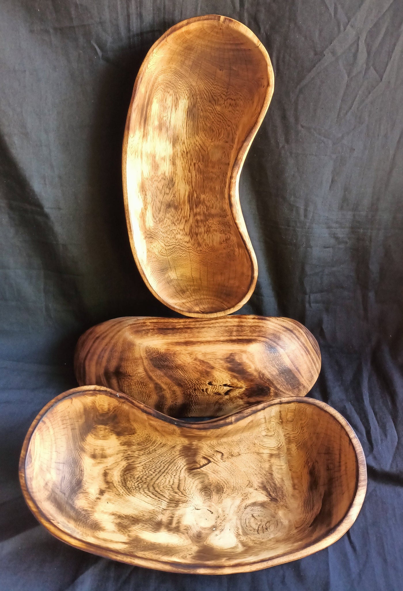 Wholesale Supply.Handmade  Curved 12 " Wooden Bowl Set of 5. The Pod Bean Dough Bowls. Diy candle Making kit. Art Decor Bowls.Gift Bowls