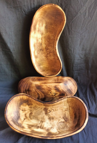 Wholesale Supply.Handmade  Curved 12 " Wooden Bowl Set of 5. The Pod Bean Dough Bowls. Diy candle Making kit. Art Decor Bowls.Gift Bowls