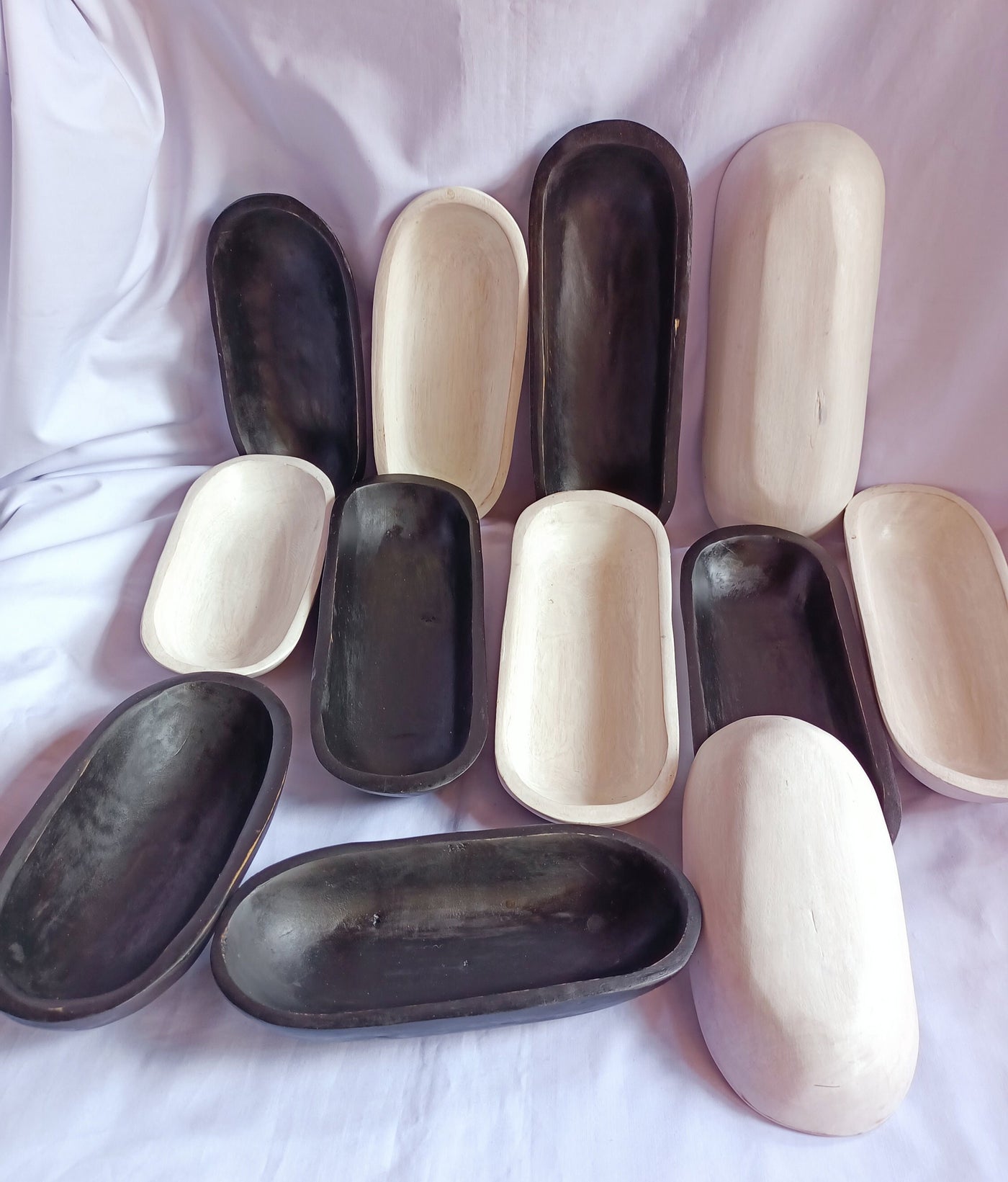 Wholesale Supply.Beautiful Handcarved Dough Bowls For Candle set of 10 (5medium11"and 5-small 9")Black-and-white.Rustic Decor.DIY Candle Kit