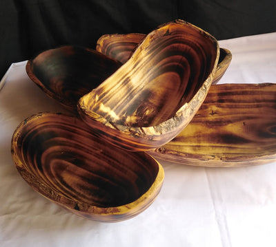 ONSALE.Wholesale.Unique Rough Bark edged Dough Bowls set of 5.Handcarved Bark Display Bowls.Rustic Trunk Wood Candle Bowls. Farmhouse Decor