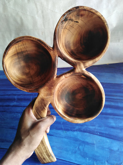 Handmade Wooden Tri Shaped 3 in One  Display Leaf Bowl. Multi Scented wooden Dough Bowl. Fruit Storage Bowl. Breakfast cereal serving Bowl