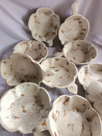 ONSALE!  Wholesale Supply Qty 5  medium wooden Distressed white Pumpkin Shaped Bowls 8" Diameter by 2.5"HT.Farmhouse Decor Bowls. DIY Candle