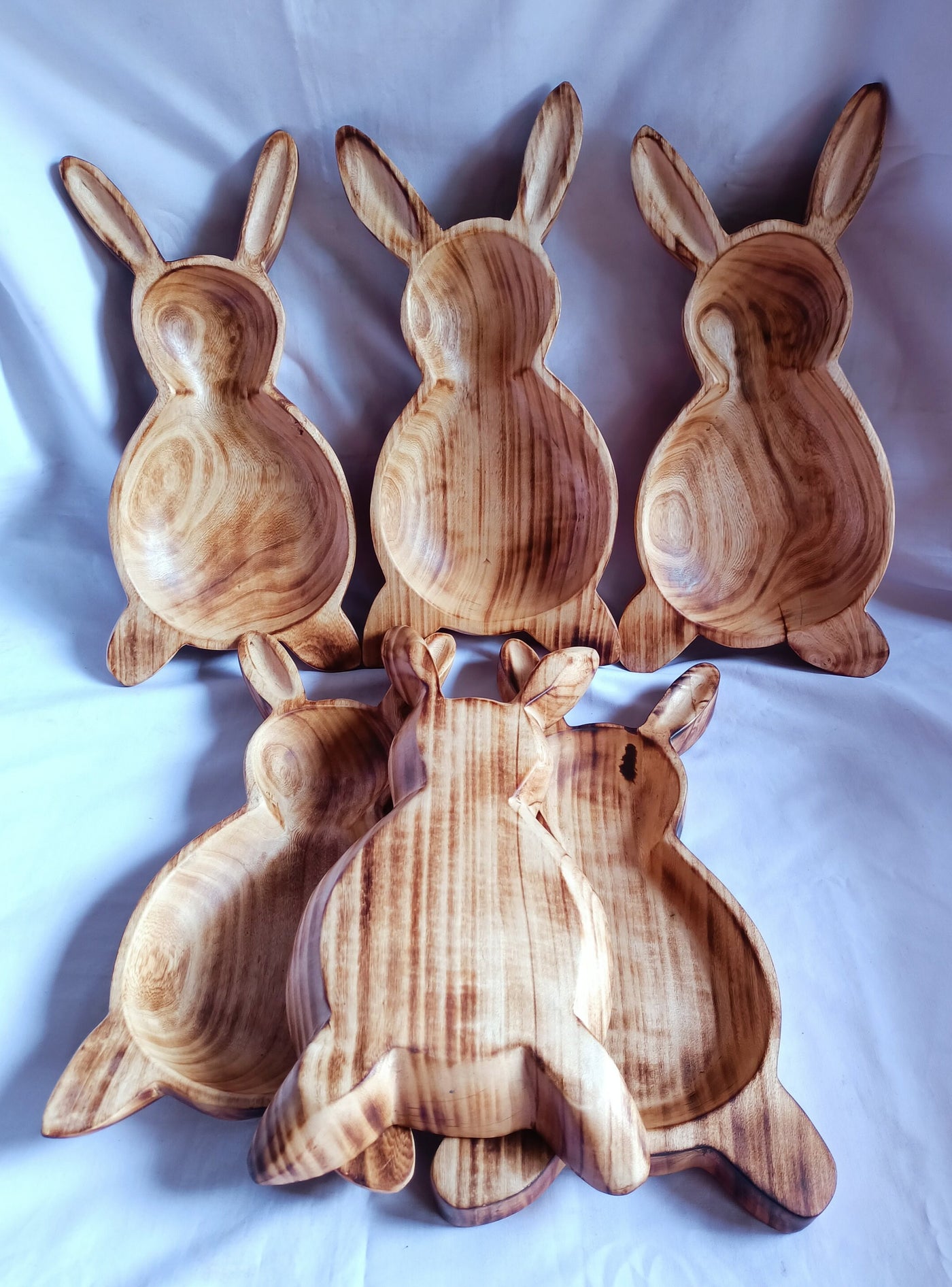 Wholesale Supply! Unique wooden Easter Bunnies Set of 5 Bowls.Candle Ready 2"HT  by 14*long 7" wide  Easter Bunny.Multi wick  Gift Bowls