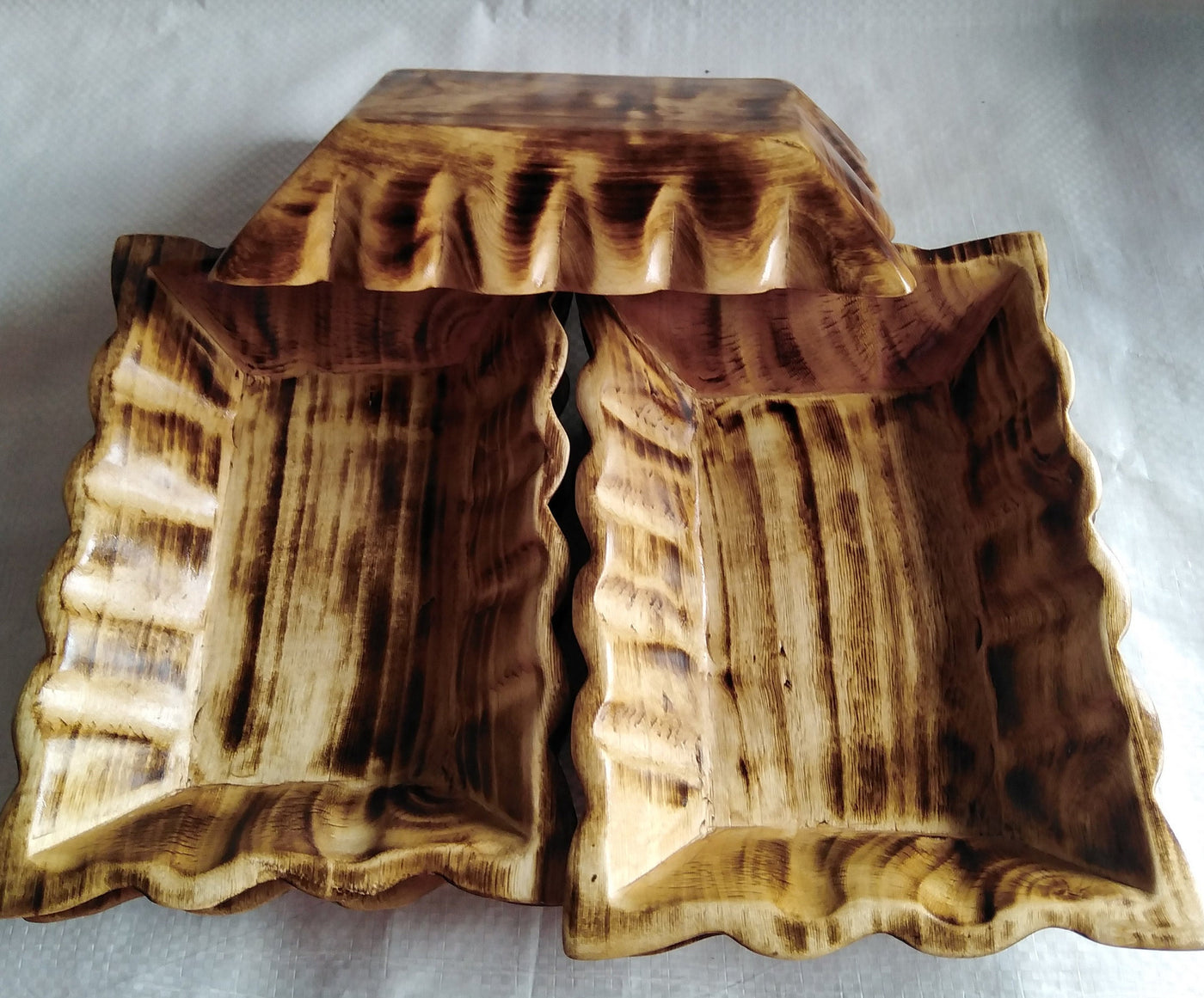New!Wholesale Unique Handcrafted wavy outer Edge Dough Bowls set of 5.Wooden multi wick Candle Display Rolling Bowls.Fast Shippingng Bowls
