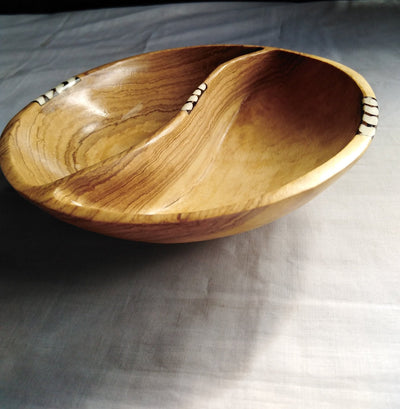 Wholesale.Handmade Olivewood and Borne inlay Split Bowls set of 3.Partitioned wood and Borne Candles Dough Display.Centerpiece Decor Bowls