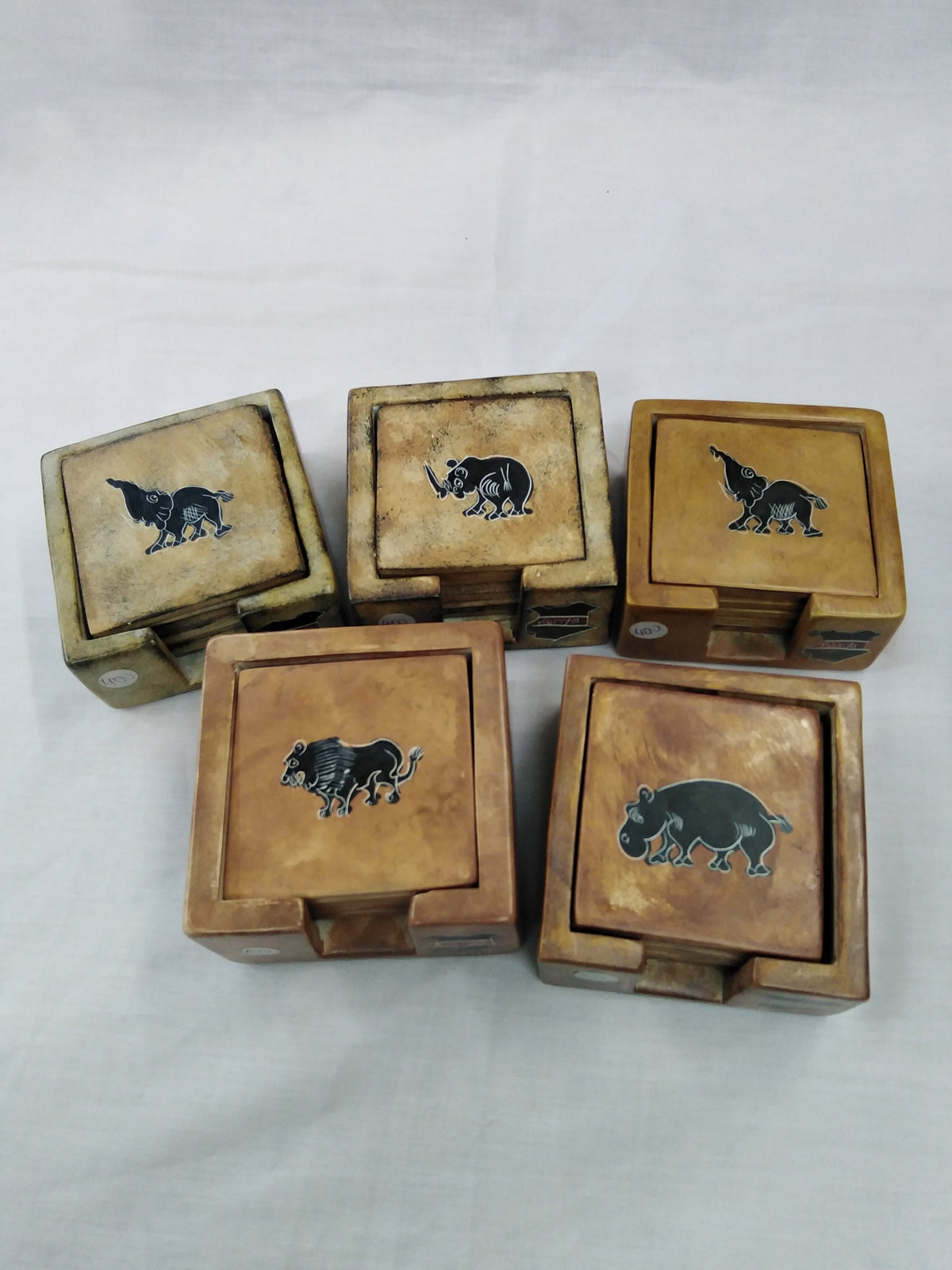 6 Soapstone Square  Coaster set with Holder. Drink Coasters. Engraved Coaster Set. Kenyan Flag Soapstone Coaster. Wildlife Animal Coasters.