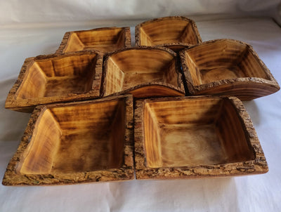 ON SALE !New Bowl Alert! Unique  Handmade 5" square wooden Petite Bowls With Bark set of 10.Wax Dough Bowls.Gift items.Farmhouse Decor