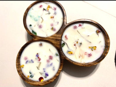 Wholesale Vintage Wooden Wood Display Dough Bowl Centerpiece. Three wick Rustic Candle Bowl.3 Dough Bowls in one .Multiple wick.Special Gift