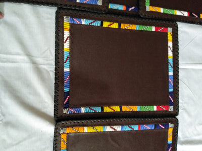 Unique Handmade Leather Beaded placematts set of 3 with a Free Random Gift. 3 Leather and Beads Table Matt's with a Free Personalised Gift.
