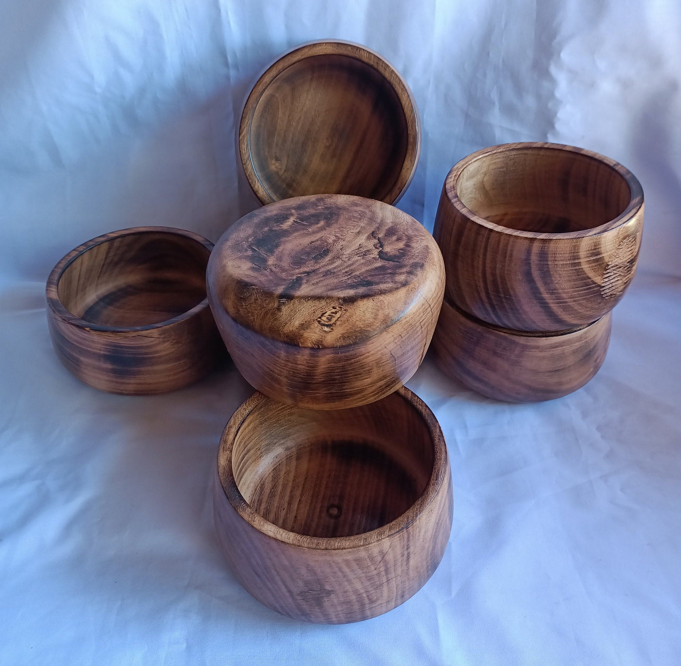 Wholesale; Handmade  Hardwood Bowl Shaped Candle Dough Bowls set of 5.slightly slanting inwards 7" diameter by 7" Ht Multipurpose Bowls.