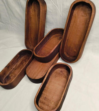 Rustic New Wood Dough Bowl Light Brown Dye | Hand finished Wood Candle Vessels 9 and 11" mix Farmhouse Decor Reusable Candle Bowls set of 6