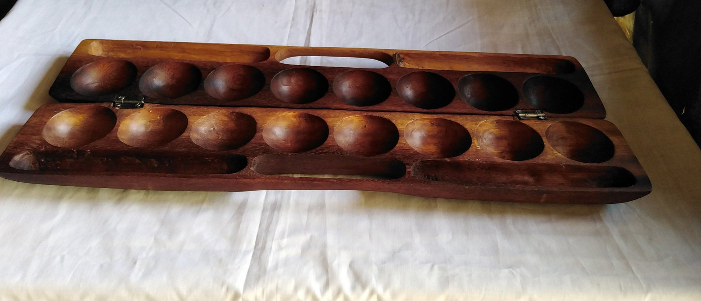 Handmade Mancala Board Game-Personalized.Dark Hardwood Bao Board Game.Traditional Ajua Game.Hawalis Game of Oman.with Sago palm seed/marbles