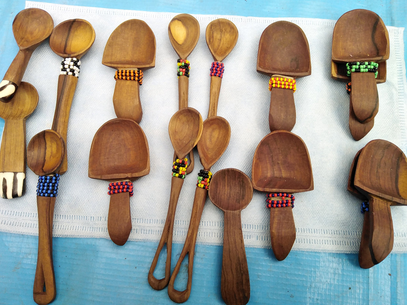 Wholesale. Olive wood Sugar, Salt and Spice wooden wood Beaded Spoons set of 5. Wood cow Bone  inlay Tea Spoon.Beaded Cutlery.Best Gift Item