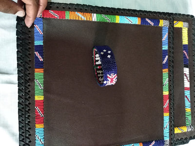 Unique Handmade Leather Beaded placematts set of 3 with a Free Random Gift. 3 Leather and Beads Table Matt's with a Free Personalised Gift.