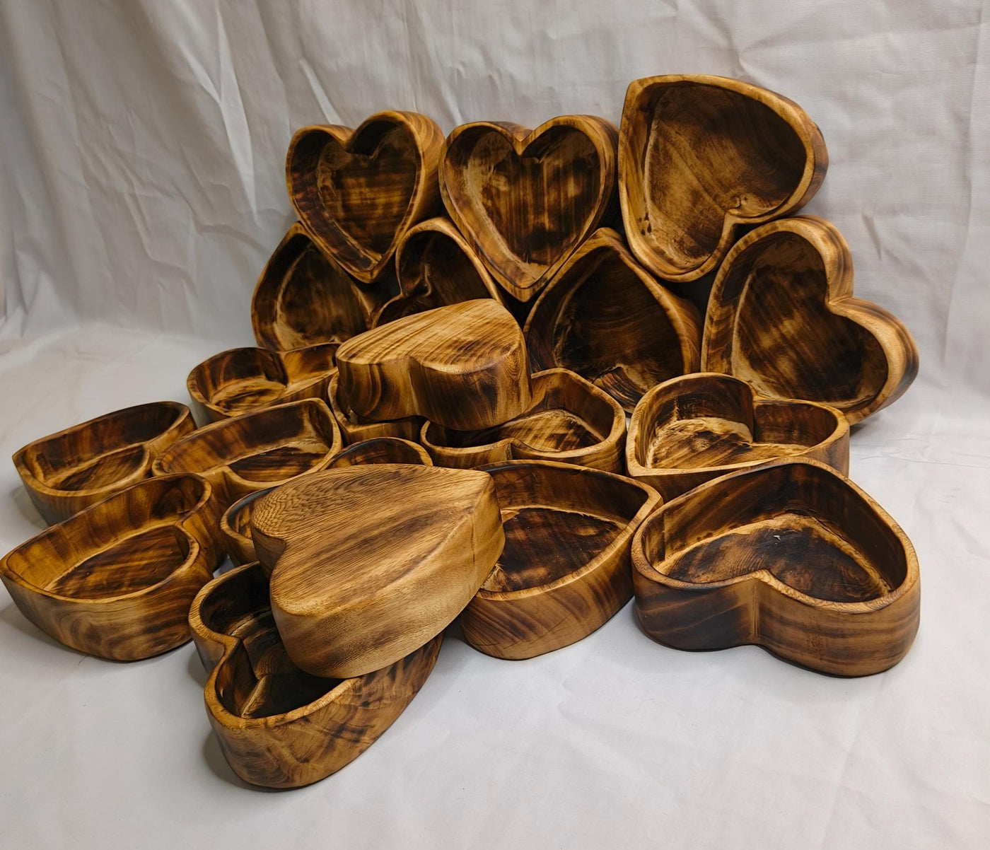 Mini Heart Bowls Cluster of 10pcs. wooden lovely 5x5" Holiday Hearts Candle Dough Bowls. Handmade wax pour Dough Bowls Gift items. 5oz bowl