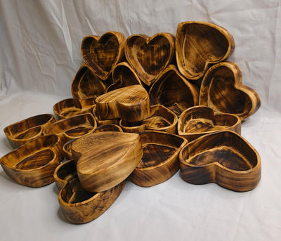Mini Heart Bowls Cluster of 10pcs. wooden lovely 5x5" Holiday Hearts Candle Dough Bowls. Handmade wax pour Dough Bowls Gift items. 5oz bowl